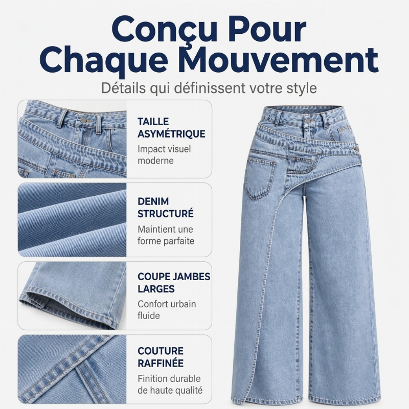 Jeans large à coupe asymétrique superposée tendance pour femmes