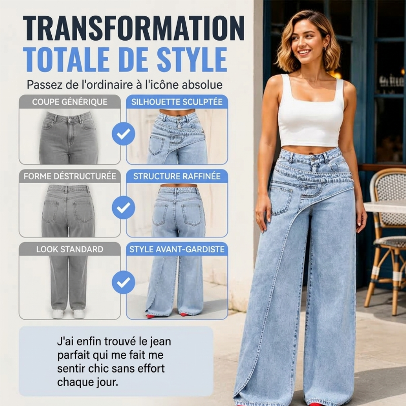 Jeans large à coupe asymétrique superposée tendance pour femmes