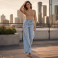 Jeans large à coupe asymétrique superposée tendance pour femmes