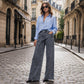 Jeans large à coupe asymétrique superposée tendance pour femmes
