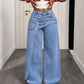 Jeans large à coupe asymétrique superposée tendance pour femmes