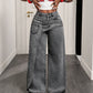Jeans large à coupe asymétrique superposée tendance pour femmes