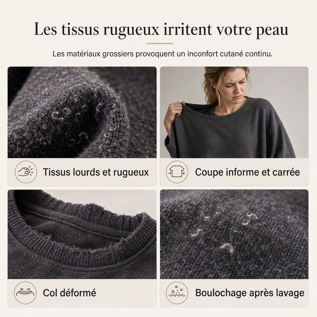 Pull col rond ourlet festonné pour femme