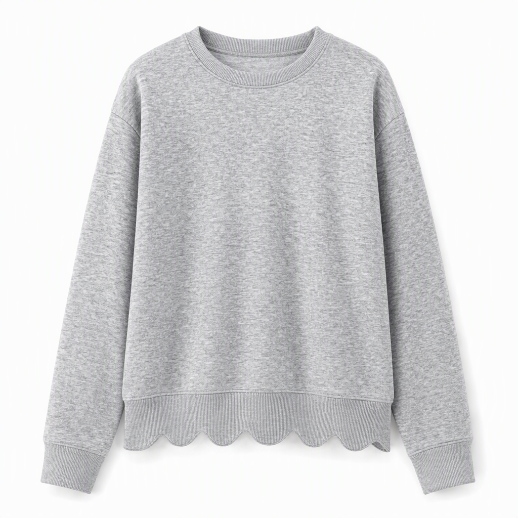 Pull col rond ourlet festonné pour femme