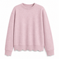 Pull col rond ourlet festonné pour femme