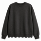 Pull col rond ourlet festonné pour femme
