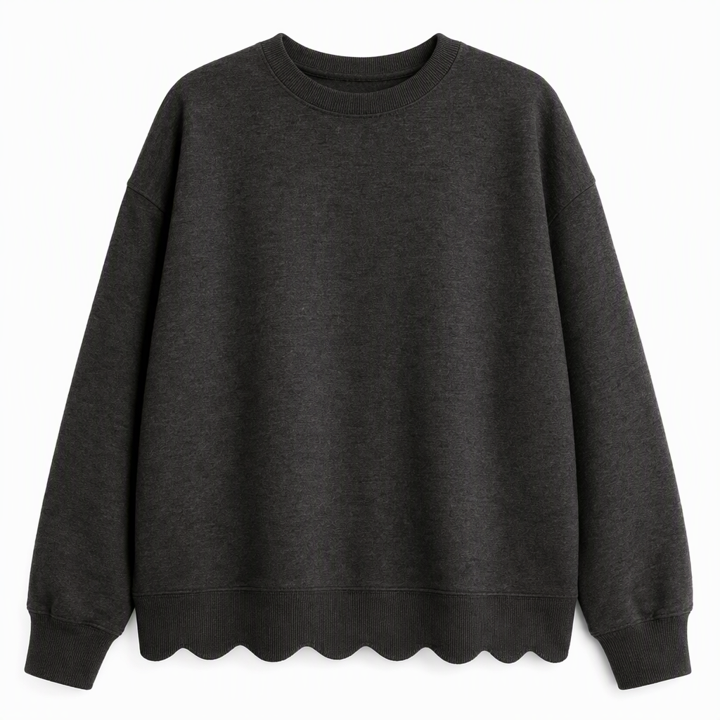 Pull col rond ourlet festonné pour femme