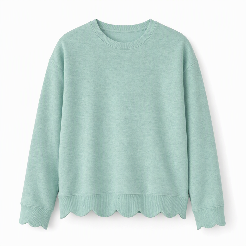 Pull col rond ourlet festonné pour femme