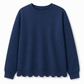 Pull col rond ourlet festonné pour femme