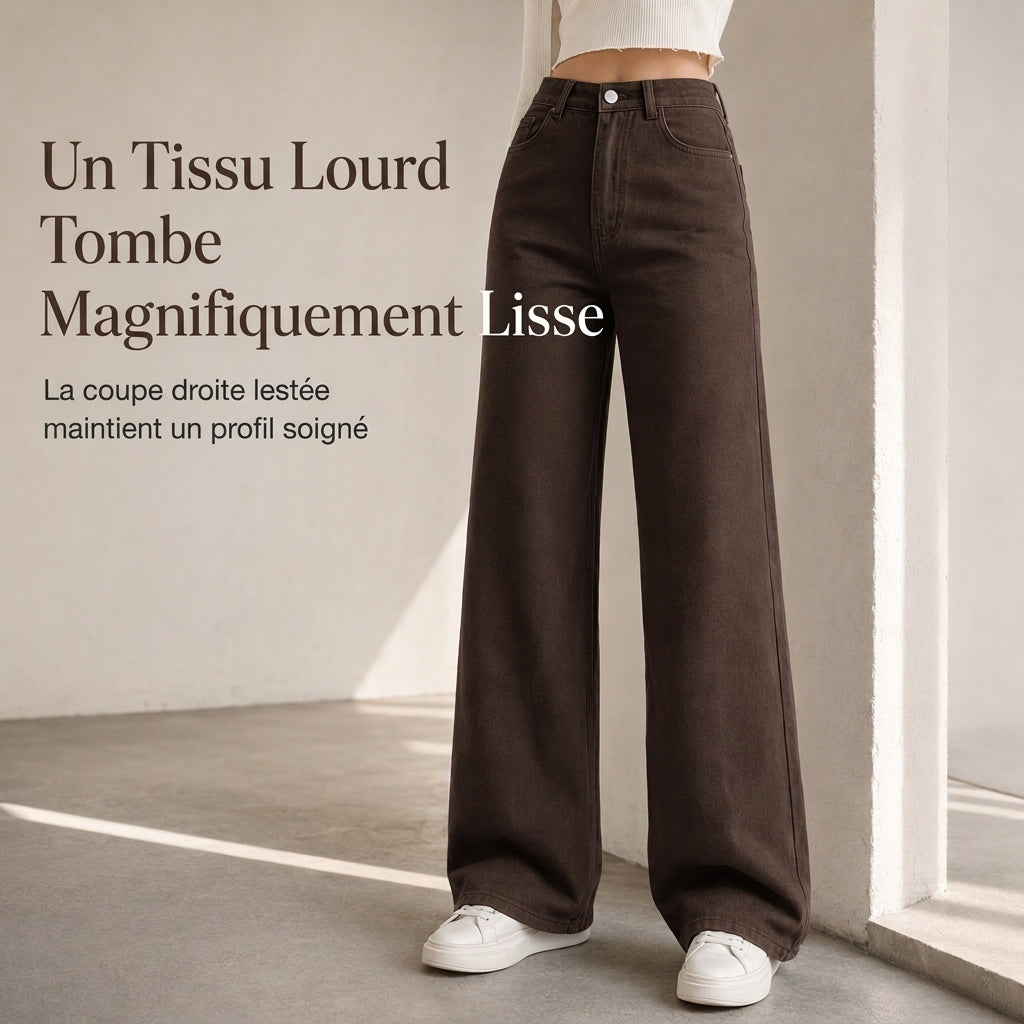 Jean large rétro taille haute pour femme, pantalon en jean fluide long jusqu'au sol