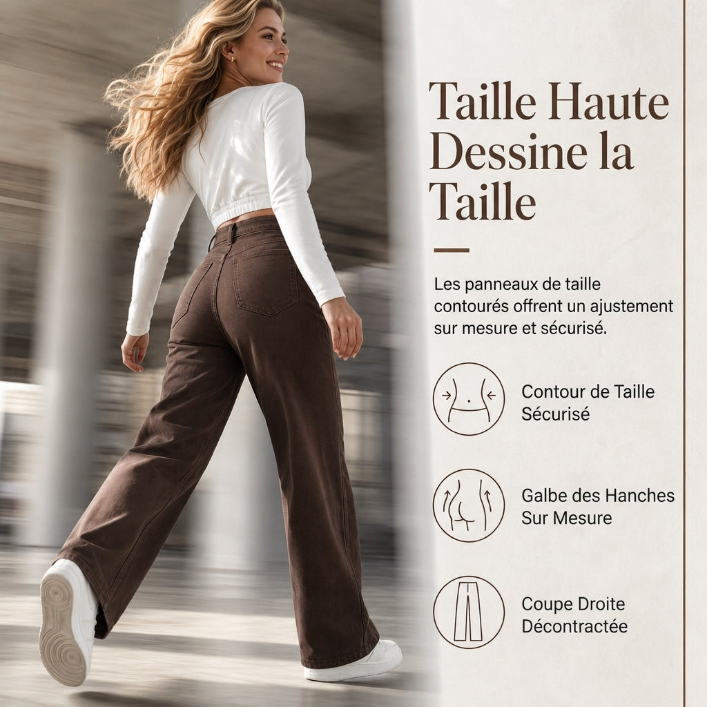 Jean large rétro taille haute pour femme, pantalon en jean fluide long jusqu'au sol