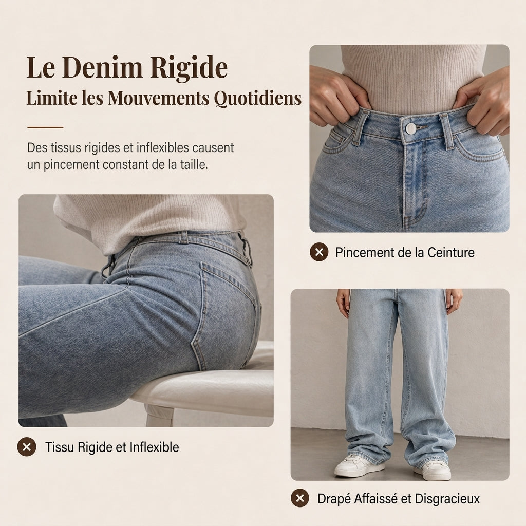 Jean large rétro taille haute pour femme, pantalon en jean fluide long jusqu'au sol