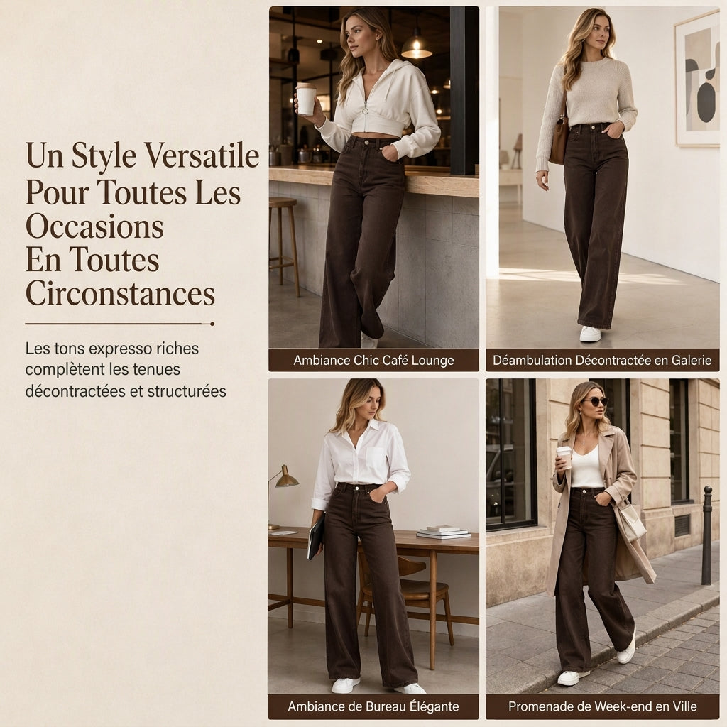 Jean large rétro taille haute pour femme, pantalon en jean fluide long jusqu'au sol