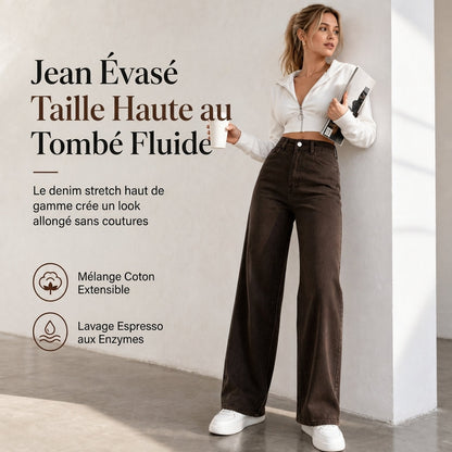 Jean large rétro taille haute pour femme, pantalon en jean fluide long jusqu'au sol