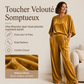 Ensemble haut à manches courtes en velours et pantalon large pour femme