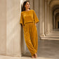 Ensemble haut à manches courtes en velours et pantalon large pour femme