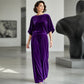 Ensemble haut à manches courtes en velours et pantalon large pour femme