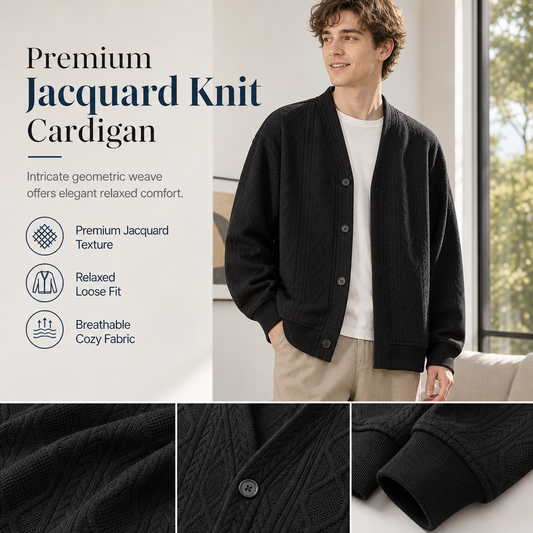 ☁️Chaud et respirant, polyvalent et disponible en grandes tailles🧶 Cardigan en maille jacquard pour homme – Tailles M à 4XL et plusieurs coloris | Une chaleur douillette toute la journée ✨
