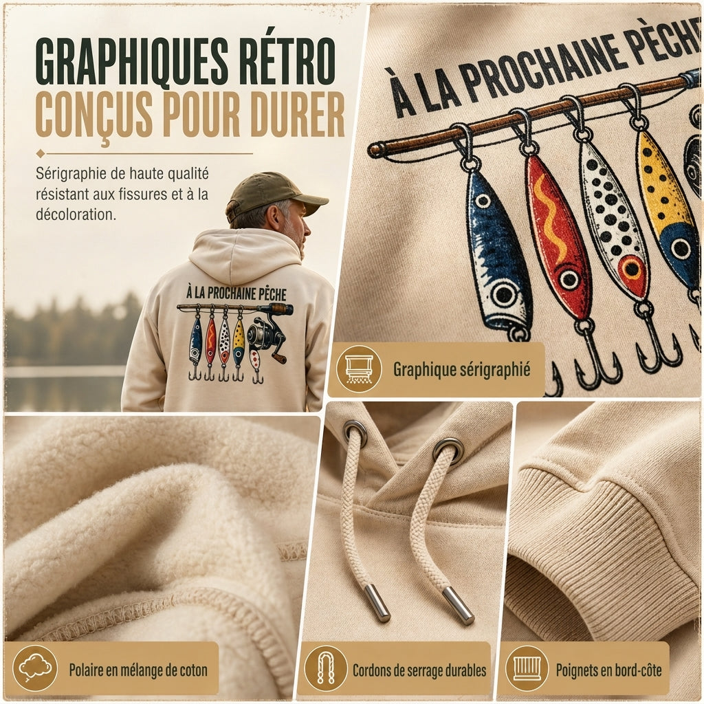 Sweat à capuche décontracté pour homme avec motif graphique de pêche rétro, coupe détendue, en molleton doux mélangé de coton, avec poches kangourou