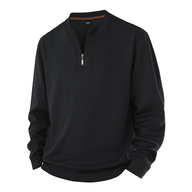 Sweat-shirt côtelé à demi-zip pour homme avec doublure chaude