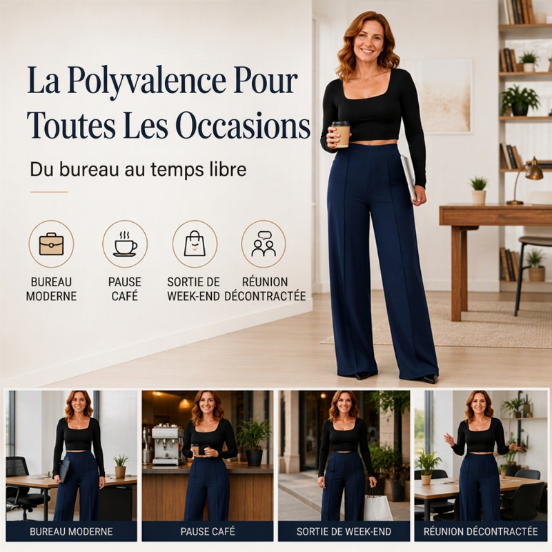 Pantalon large taille haute décontracté pour femmes