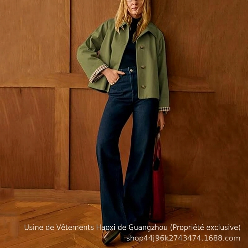 Manteau d'automne-hiver décontracté pour femme, à manches longues et boutonnage simple