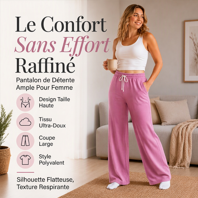 Pantalon de survêtement décontracté à taille haute et jambe large pour femmes