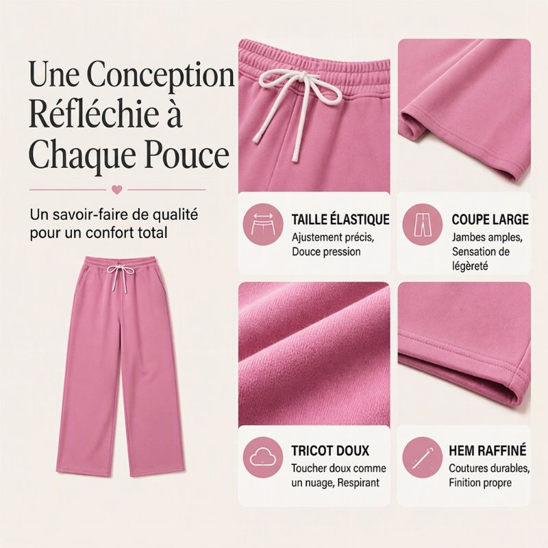 Pantalon de survêtement décontracté à taille haute et jambe large pour femmes