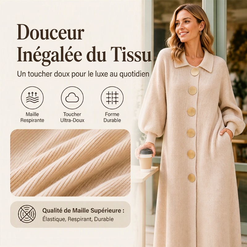 Robe longue en maille côtelée à manches bouffantes pour femme