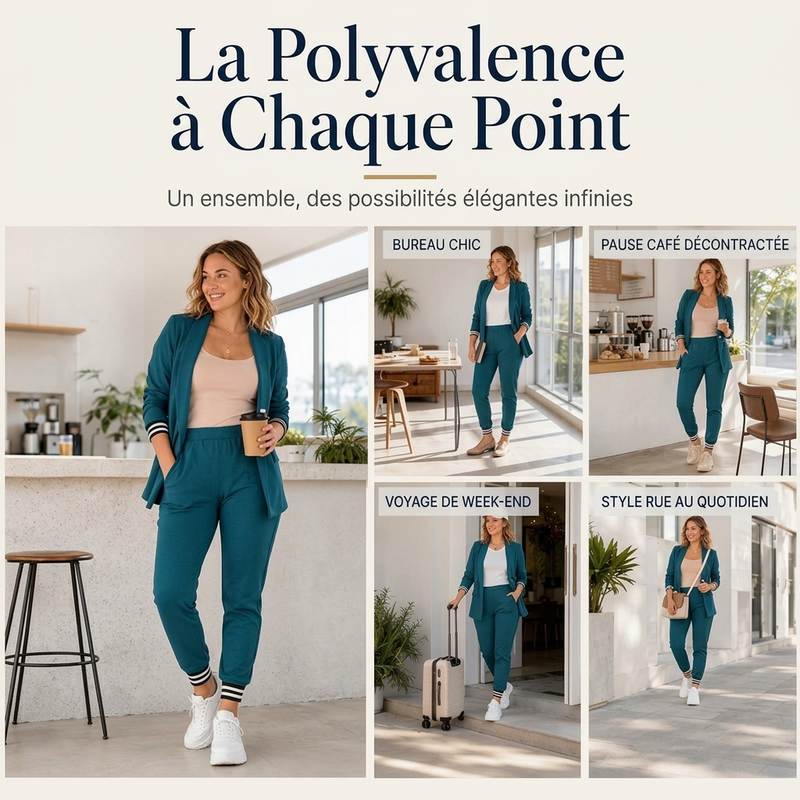 Ensemble blazer à boutonnage ouvert et pantalon pour femme