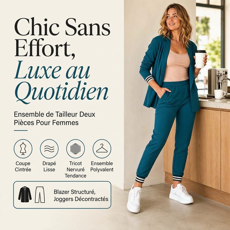 Ensemble blazer à boutonnage ouvert et pantalon pour femme