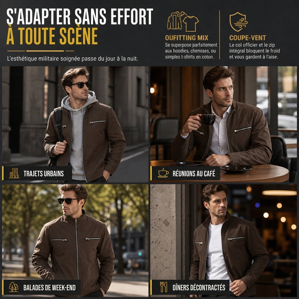 Veste de aviateur décontractée à col montant pour homme
