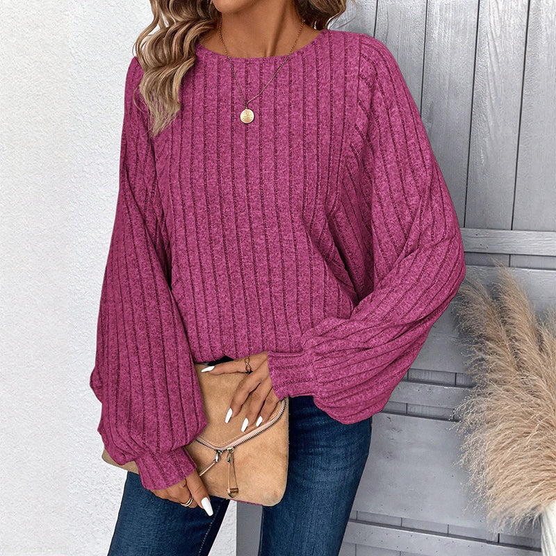 Pull en maille côtelée à manches lanternes, style décontracté pour femme