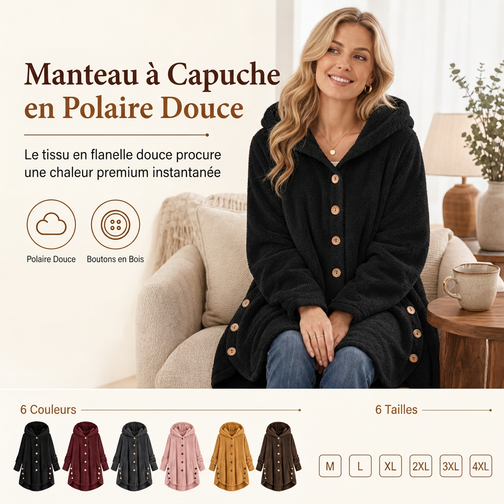 Manteau en peluche doublée polaire asymétrique à boutons, unis pour femme, hiver