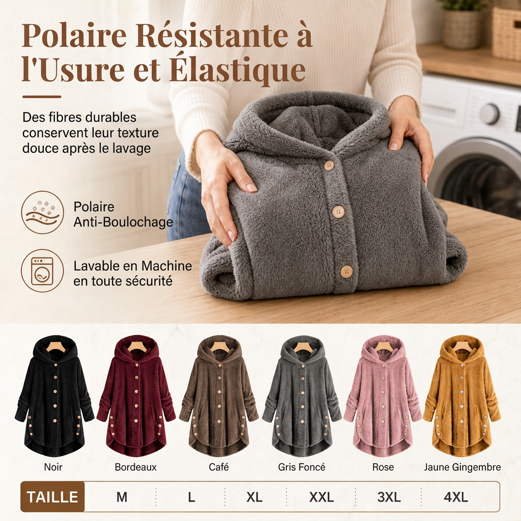 Manteau en peluche doublée polaire asymétrique à boutons, unis pour femme, hiver