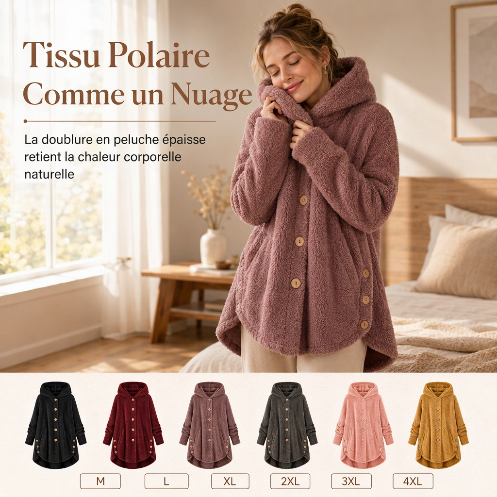 Manteau en peluche doublée polaire asymétrique à boutons, unis pour femme, hiver