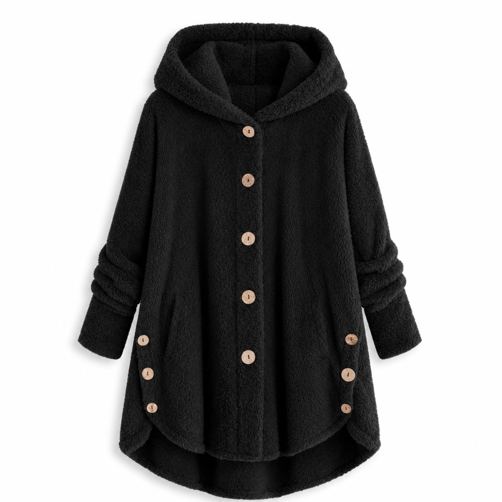 Manteau en peluche doublée polaire asymétrique à boutons, unis pour femme, hiver