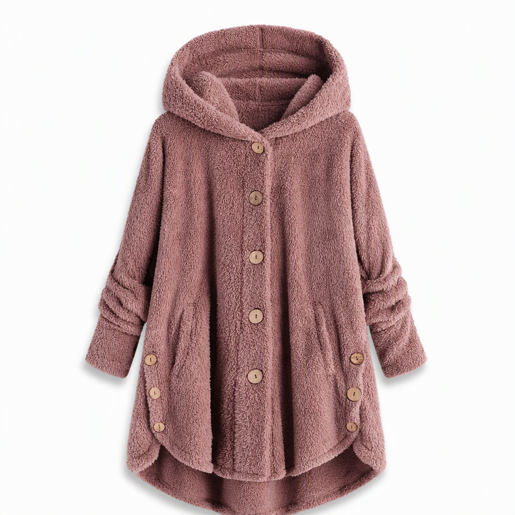 Manteau en peluche doublée polaire asymétrique à boutons, unis pour femme, hiver