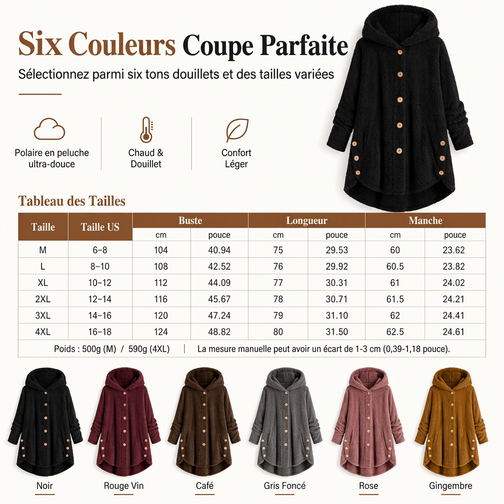 Manteau en peluche doublée polaire asymétrique à boutons, unis pour femme, hiver