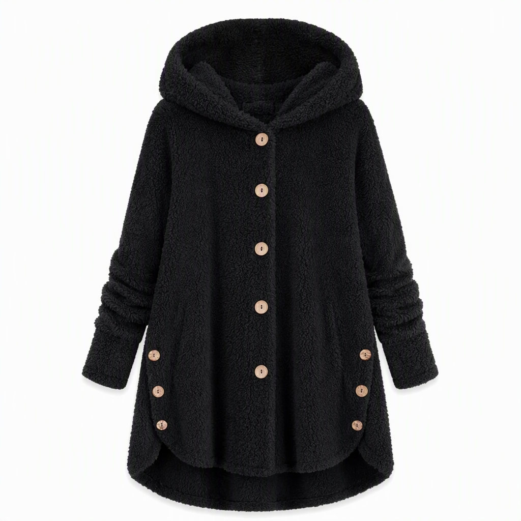 Manteau en peluche doublée polaire asymétrique à boutons, unis pour femme, hiver