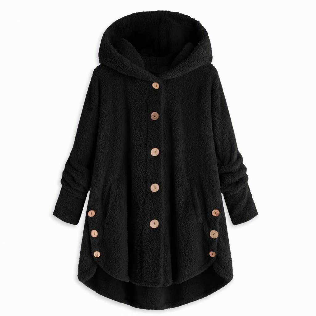 Manteau en peluche doublée polaire asymétrique à boutons, unis pour femme, hiver