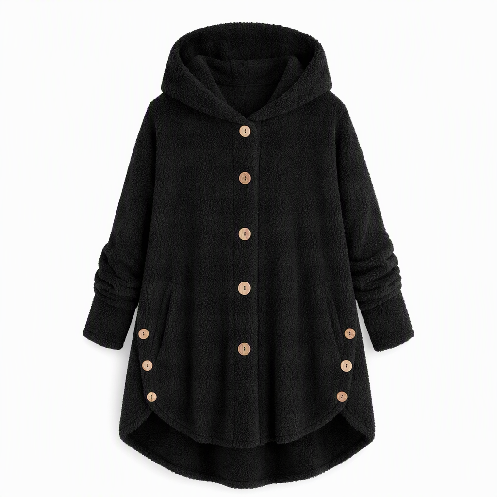 Manteau en peluche doublée polaire asymétrique à boutons, unis pour femme, hiver