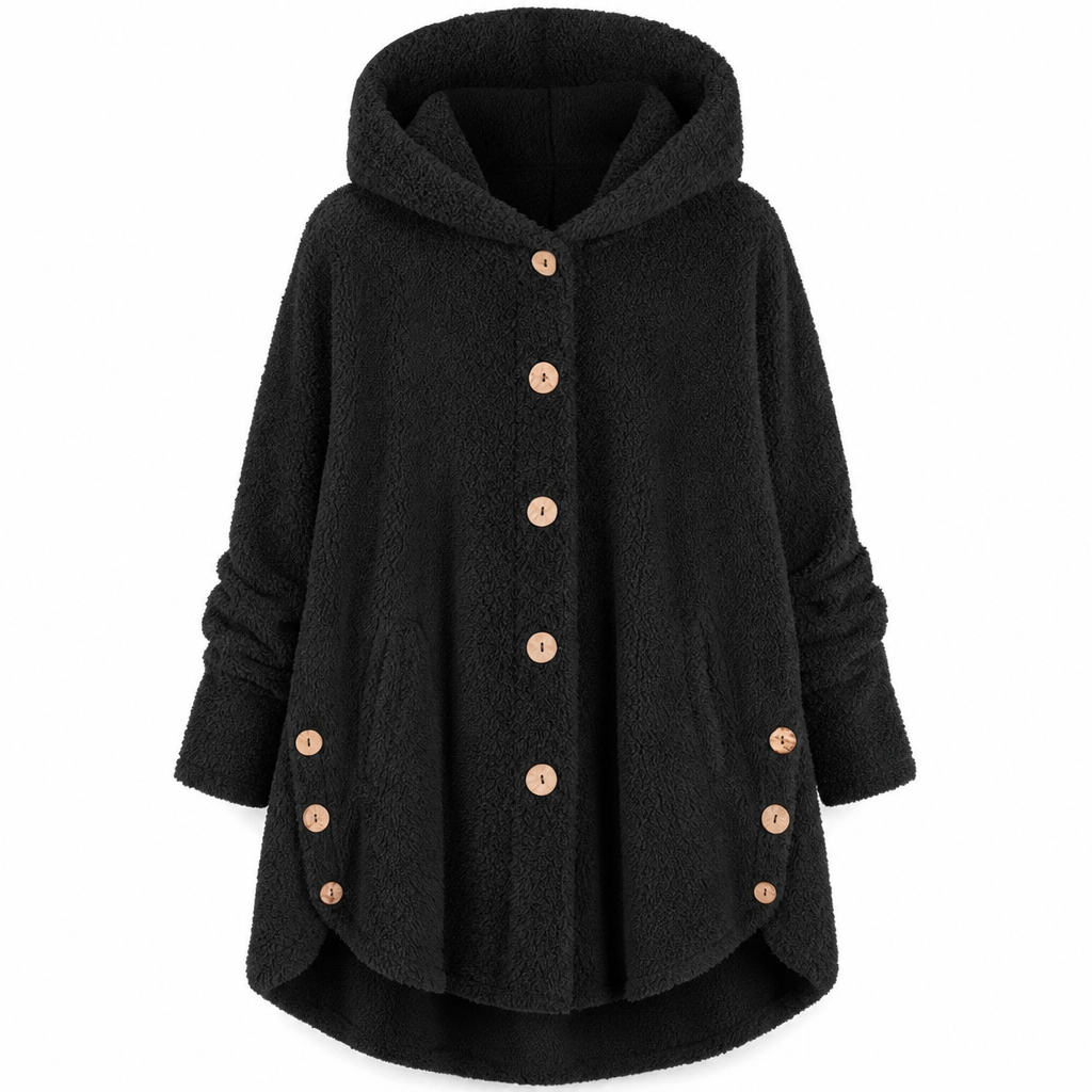 Manteau en peluche doublée polaire asymétrique à boutons, unis pour femme, hiver