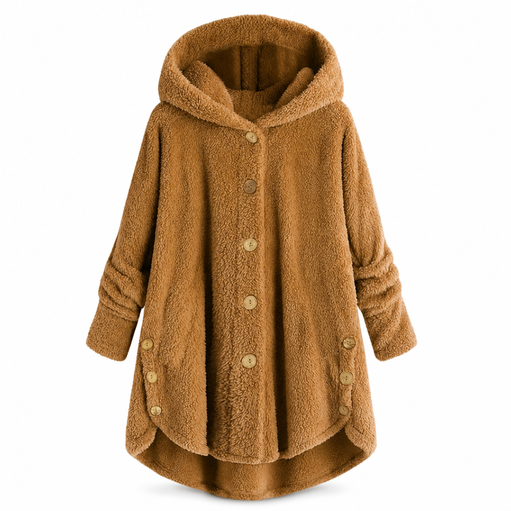 Manteau en peluche doublée polaire asymétrique à boutons, unis pour femme, hiver