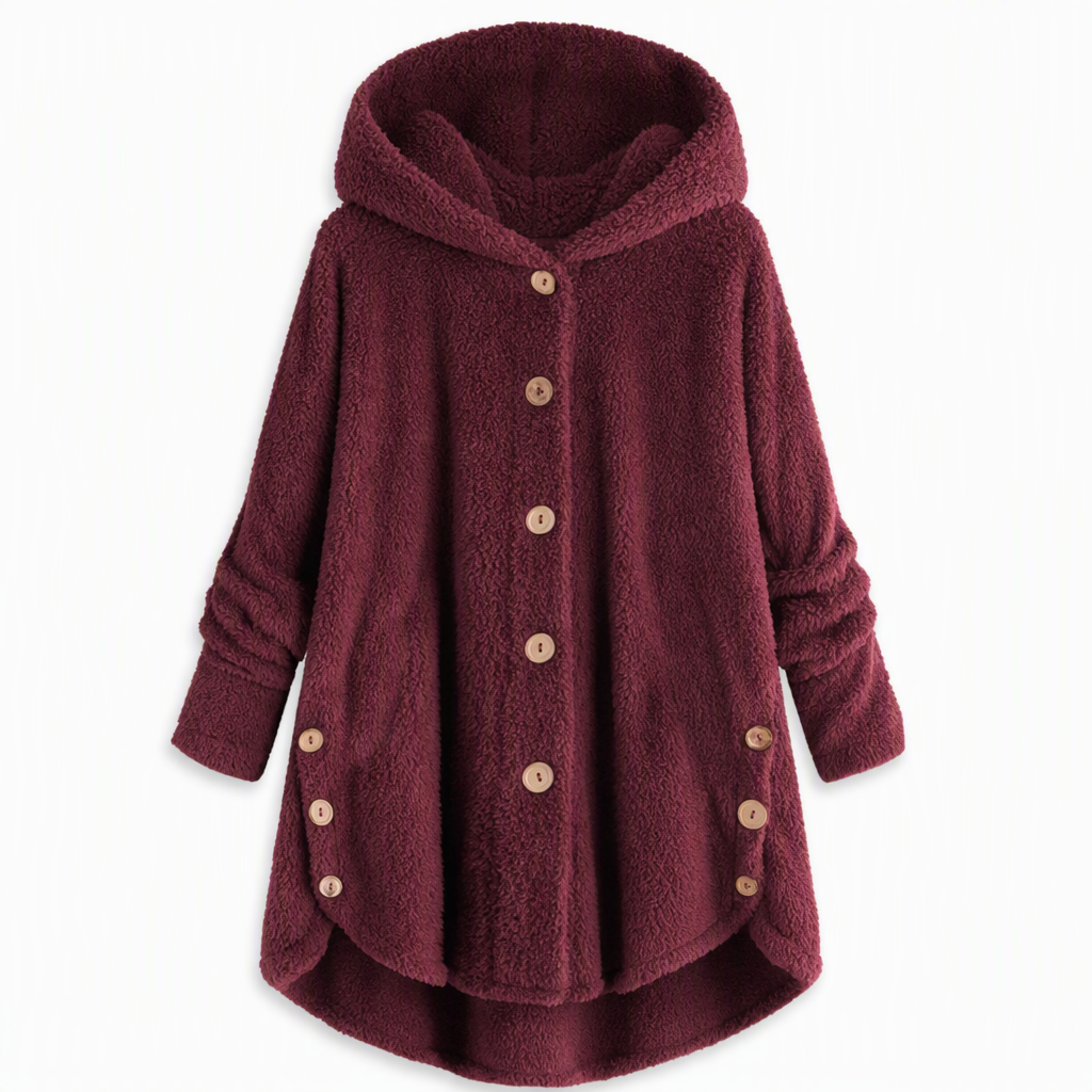 Manteau en peluche doublée polaire asymétrique à boutons, unis pour femme, hiver