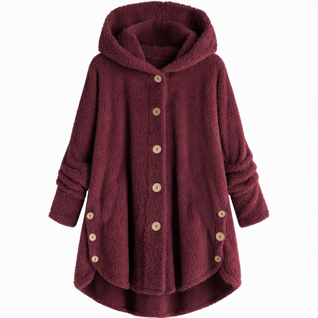 Manteau en peluche doublée polaire asymétrique à boutons, unis pour femme, hiver
