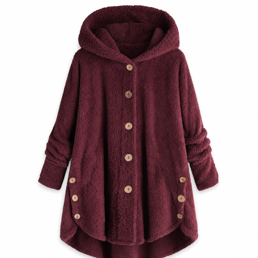 Manteau en peluche doublée polaire asymétrique à boutons, unis pour femme, hiver