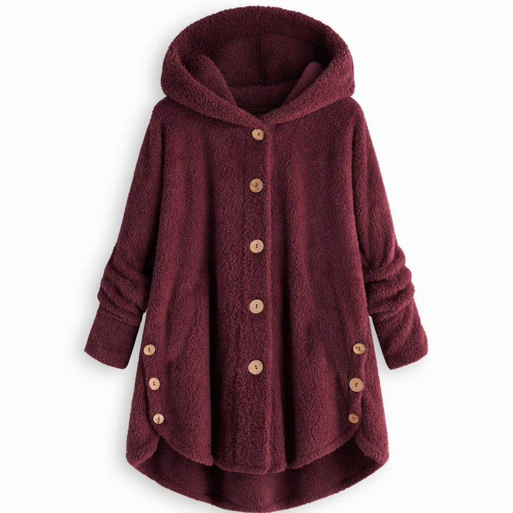 Manteau en peluche doublée polaire asymétrique à boutons, unis pour femme, hiver