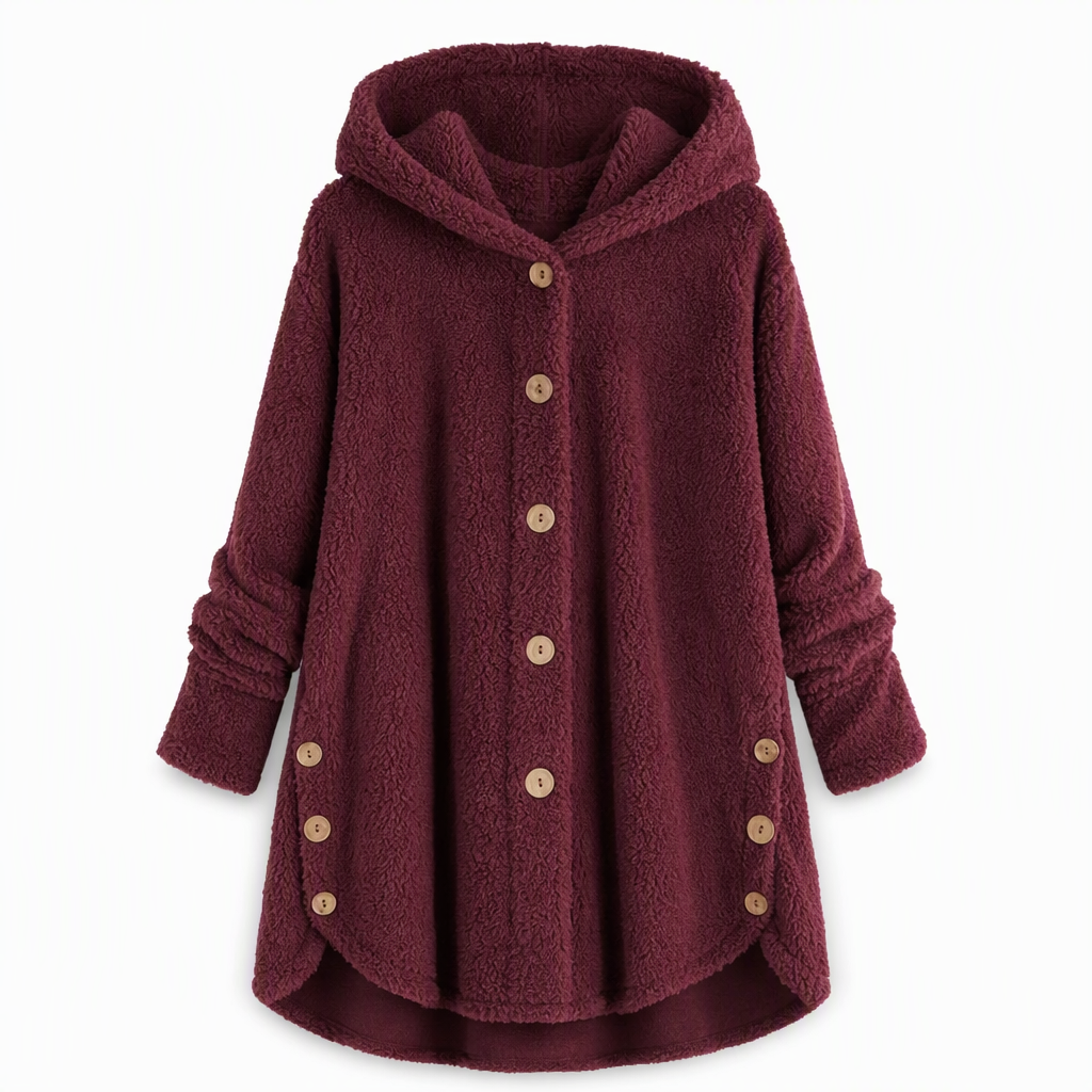 Manteau en peluche doublée polaire asymétrique à boutons, unis pour femme, hiver