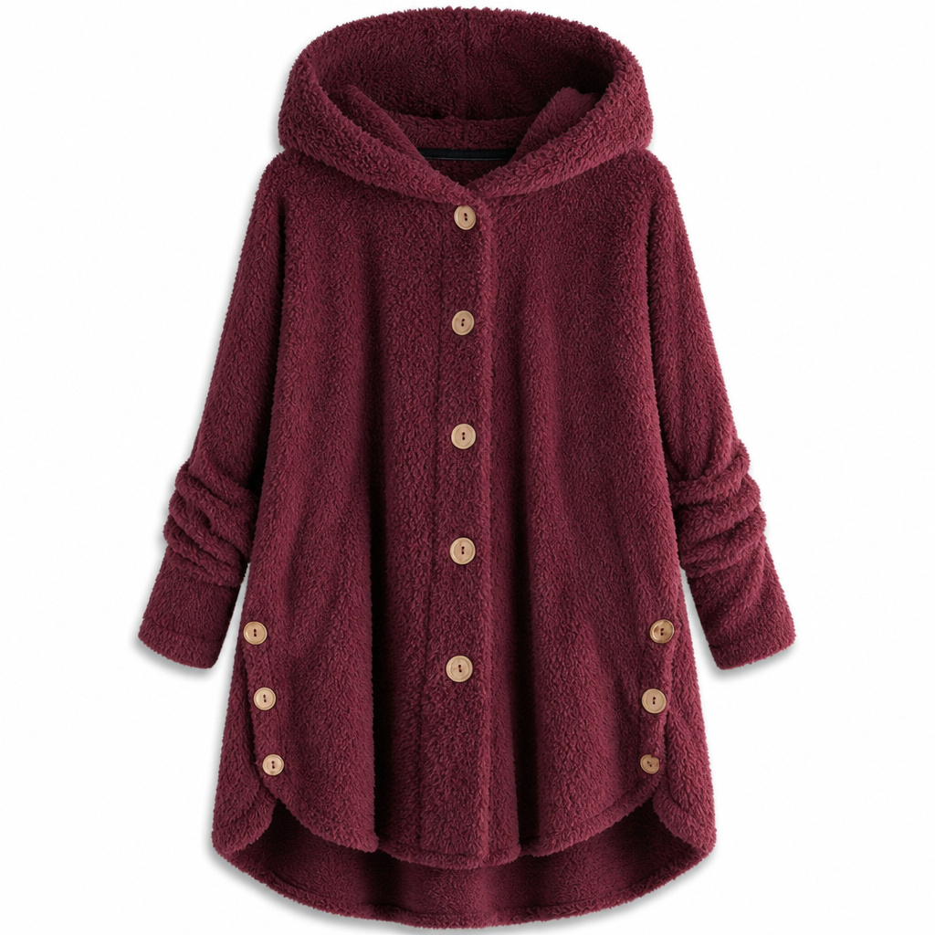 Manteau en peluche doublée polaire asymétrique à boutons, unis pour femme, hiver